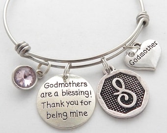 Personalized GODMOTHER Gift,Godmother Charm Bracelet,Godmother Jewelry,Gift from Goddaughter,Godmothers are a blessing Thanks for being mine