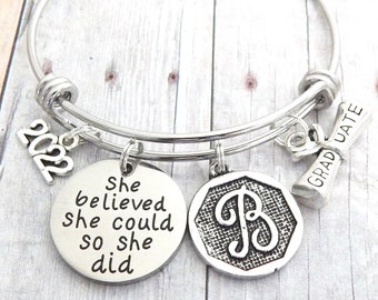 Personalized GRADUATION Gift Bracelet-Class of 2022 Graduate She believed she could so she did Jewelry High school College grad-Friend-Niece