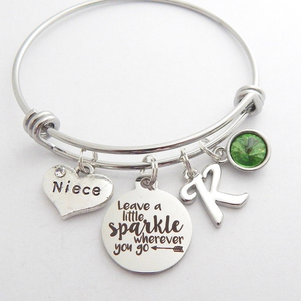 Personalized Niece Gift, Charm Bracelet, Niece Jewelry, Gift from Aunt, Leave a little Sparkle, Inspirational gift, Daughter Goddaughter