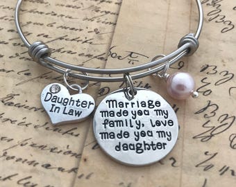 Daughter in Law Bracelet, Daughter in law gift, Marriage made you famiily love made you my daughter, Step daughter, Blended family wedding