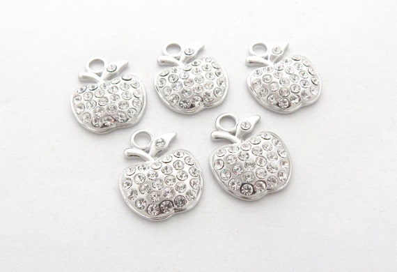 RHINESTONE APPLE CHARM, Rhinestone Apple Pendant,
