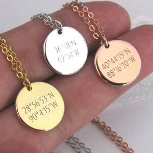 Coordinate Disc Necklace, Coordinates Necklace, Latitude, Longitude, Location Necklace, Personalized Coordinates Disc Necklace, GPS Location image 5