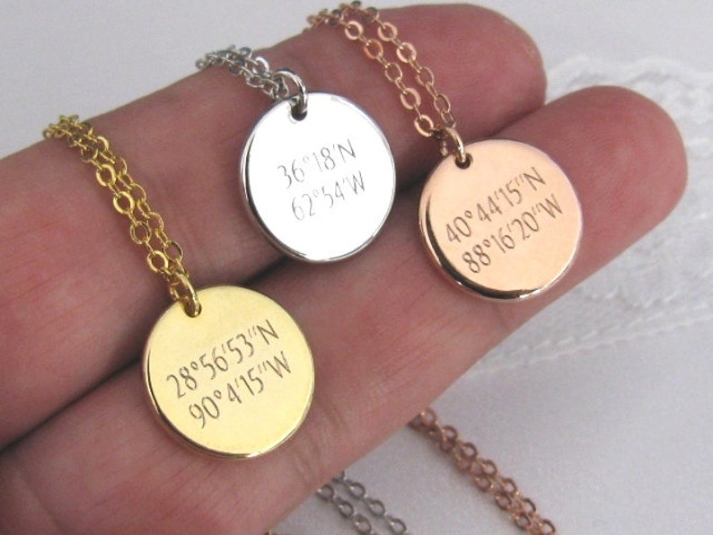 Coordinate Disc Necklace, Coordinates Necklace, Latitude, Longitude, Location Necklace, Personalized Coordinates Disc Necklace, GPS Location image 5