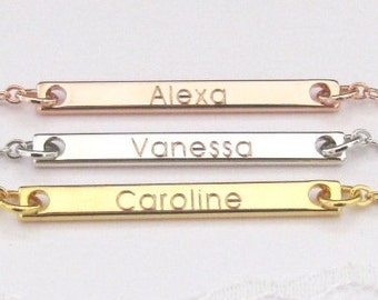 Personalized Jewelry, Delicate Name Necklace, Gold Bar Necklace, Custom Name Necklace, Engraved Bar Necklace, Bridesmaid Gift, Gift For Her