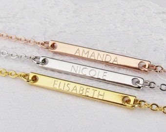 Gold Bar Necklace Personalize with Your Name – Also Available in Rose Gold Plated or Silver Plated Finish