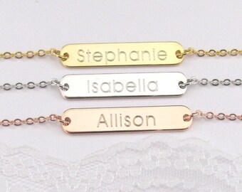 Name Plate Necklace, Personalized Jewelry, Gold Bar Necklace, Custom Bar Necklace, Personalized Bar Necklace, Engraved Bar , Bridesmaid Gift