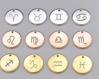 Zodiac Jewelry – Gold, Silver or Rose Gold Hand Stamped Necklace with Any Zodiac Sign