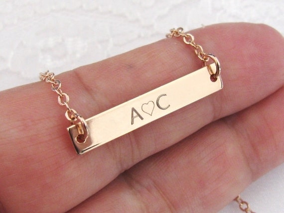 Initial Bar Necklace Rose Gold Bar Necklace Personalized Jewelry Initial Bar Bridesmaid Gift Friendship Birthday Gift Personalized Etsy