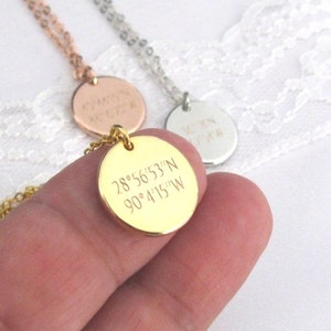 Coordinate Disc Necklace, Coordinates Necklace, Latitude, Longitude, Location Necklace, Personalized Coordinates Disc Necklace, GPS Location image 4