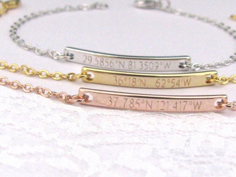 Silver or Rose Gold with Custom Coordinates Latitude Longitude Bracelet in Gold