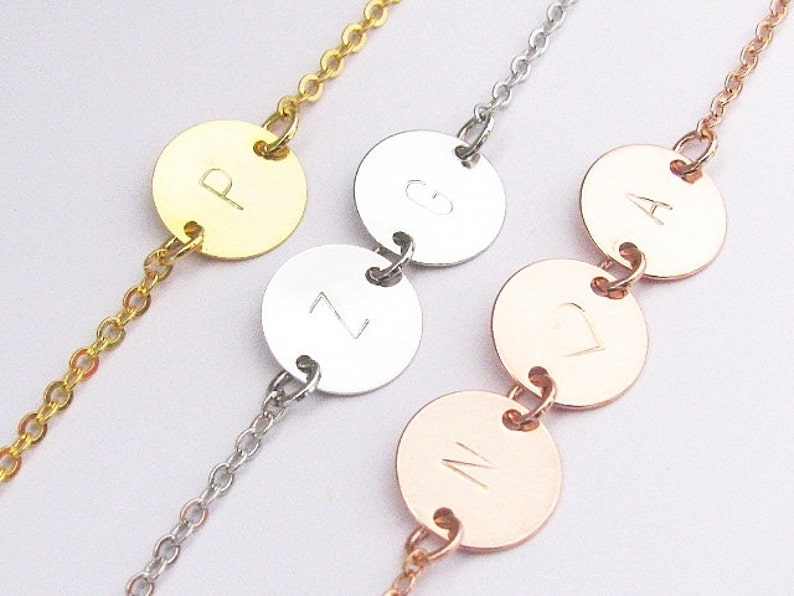 Silver Initial Charm Bracelet \u2013 Add Up to 3 Charms \u2013 Also in Gold or Rose Gold