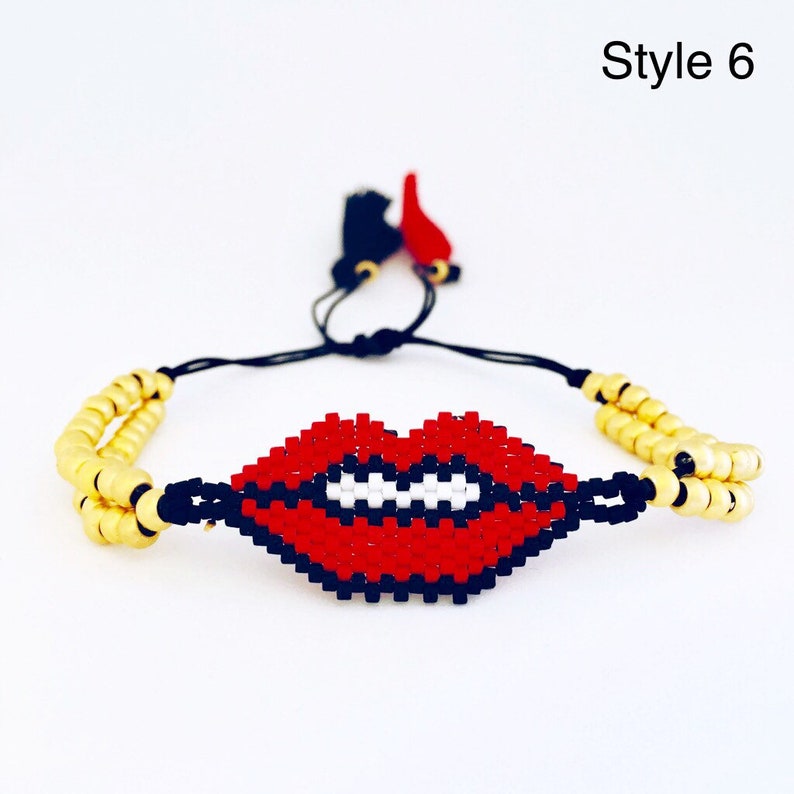 Colorful Bracelet Lips Jewelry Handmade Loomed Beaded Bracelet Hamsa Hand Miyuki Bracelet Adjustable Seed Bead Bracelet