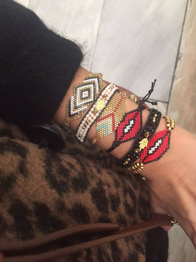Colorful Bracelet Lips Jewelry Handmade Loomed Beaded Bracelet Hamsa Hand Miyuki Bracelet Adjustable Seed Bead Bracelet