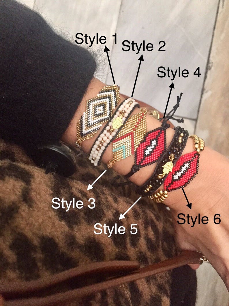 Colorful Bracelet Lips Jewelry Handmade Loomed Beaded Bracelet Hamsa Hand Miyuki Bracelet Adjustable Seed Bead Bracelet