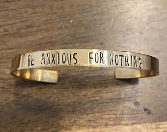 Be Anxious For Nothing Hand Stamped Bracelet Cuff, Anxiety Disorder, Christian Jewelry, Anxiety, Hand Stamped Bracelet, Hand Stamped Jewelry