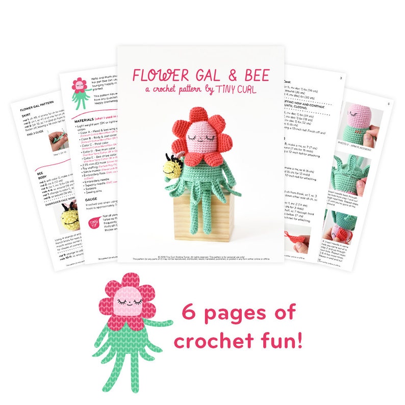 Flower Gal & Bee Crochet Pattern Tiny Curl Amigurumi Pattern, Flower Amigurumi Pattern, Flower Crochet Pattern, Bee Crochet Pattern image 7