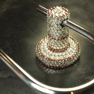 Luxury toilet roll holder hand encrusted with Preciosa clear crystals, single stone embellishment & copper crystals