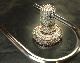 Luxury toilet roll holder hand encrusted with Preciosa clear crystals, single stone embellishment & copper crystals