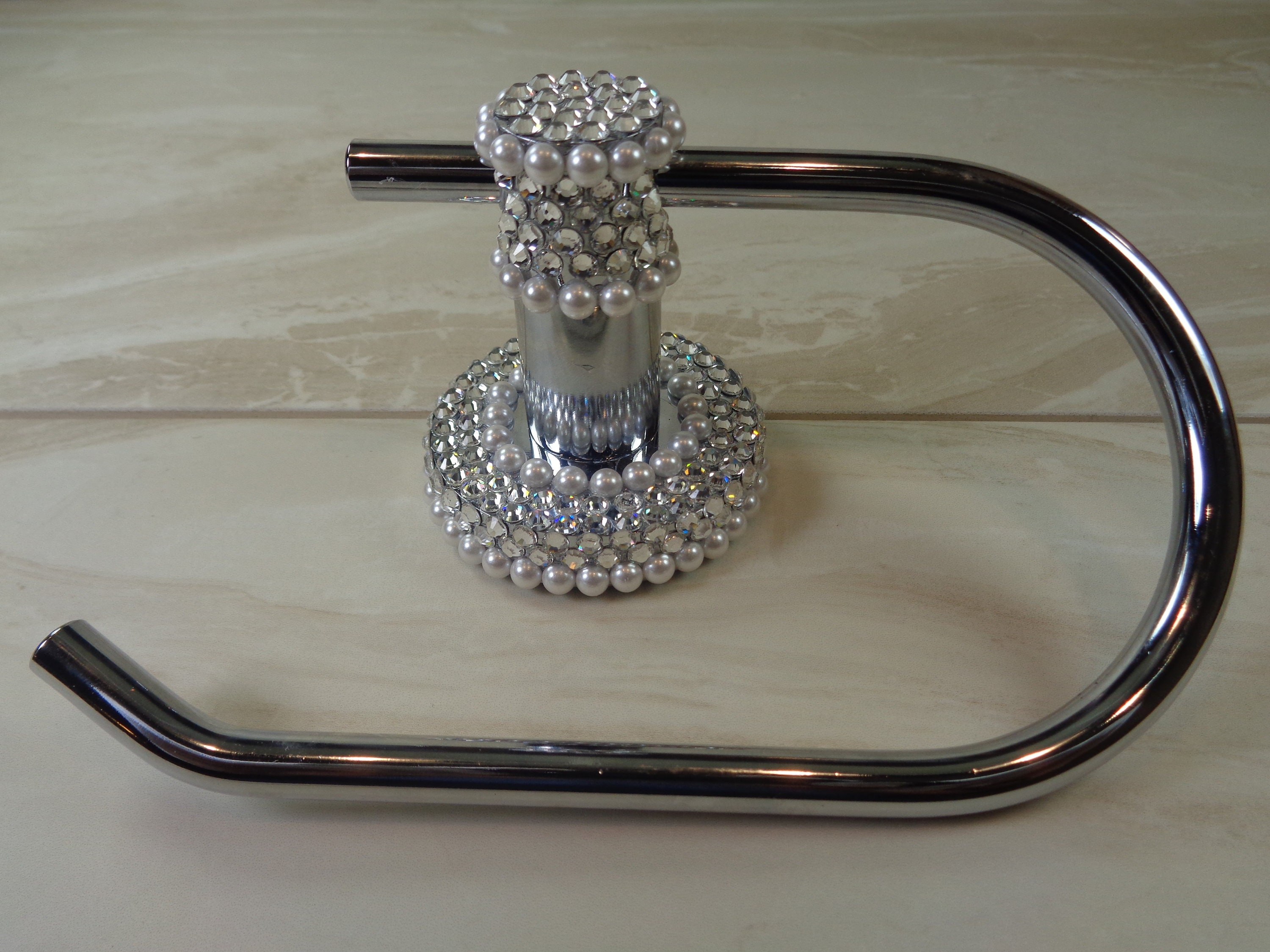 New Sparkling Diamante Crystal Toilet Roll Storage Holder Stand Chrome Bling 