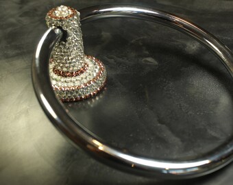 Luxury towel holder hand encrusted with Preciosa clear crystals, single stone embellishment & copper crystals