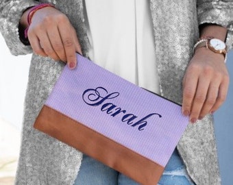 Rosa Seersucker Kosmetiktasche mit Monogramm