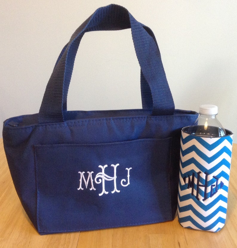 Monogrammed Insulated Lunch Tote Insulated Can Cooler Personalized Lunch Bag Teacher Lunch Bag Work Lunch Tote image 6