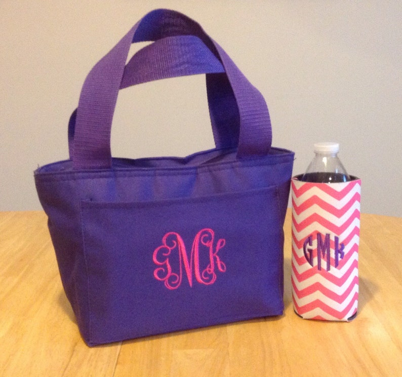 Monogrammed Insulated Lunch Tote Insulated Can Cooler Personalized Lunch Bag Teacher Lunch Bag Work Lunch Tote image 5