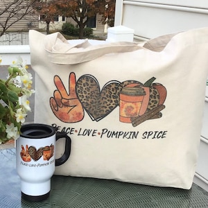 Pumpkin Spice Tote Bag with Insulated Mug: Eco-Friendly Recycled Cotton