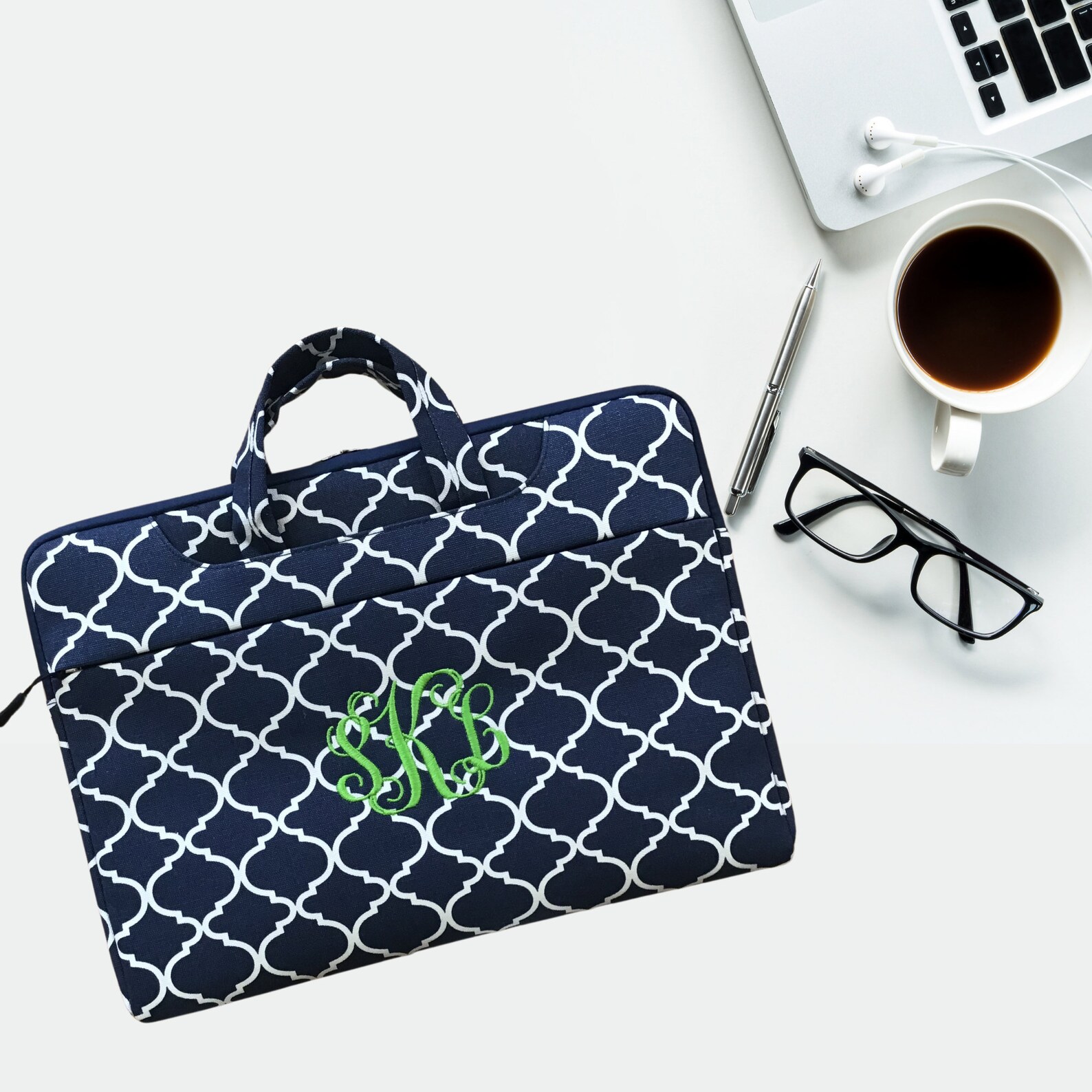 Personalized Navy Quatrefoil Laptop Bag Etsy