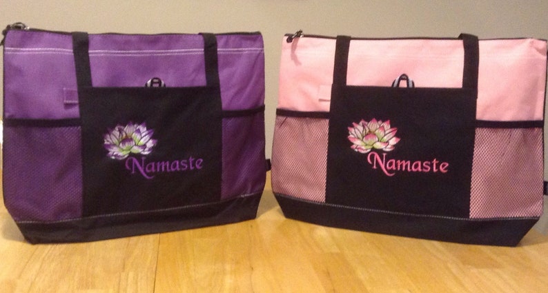 Lightweight Polyester Namaste Yoga Bag; Purple Yoga Tote Bag; Pink Namaste Tote Bag