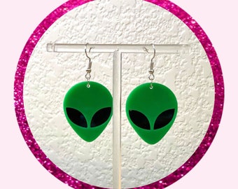 Take Me To Your Leader Earrings - Alien Head Dangly Earrings