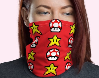 Power Up Neck Gaiter - for Gamers! Super Smash Stars and Mushrooms