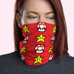 Power Up Neck Gaiter - for Gamers! Super Smash Stars and Mushrooms