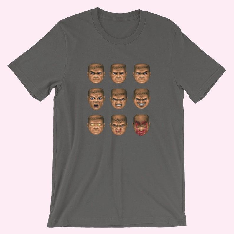 Doom Heads Tee DoomGuy in Various Levels of Discomfort, T-shirt for Doom Fans image 2