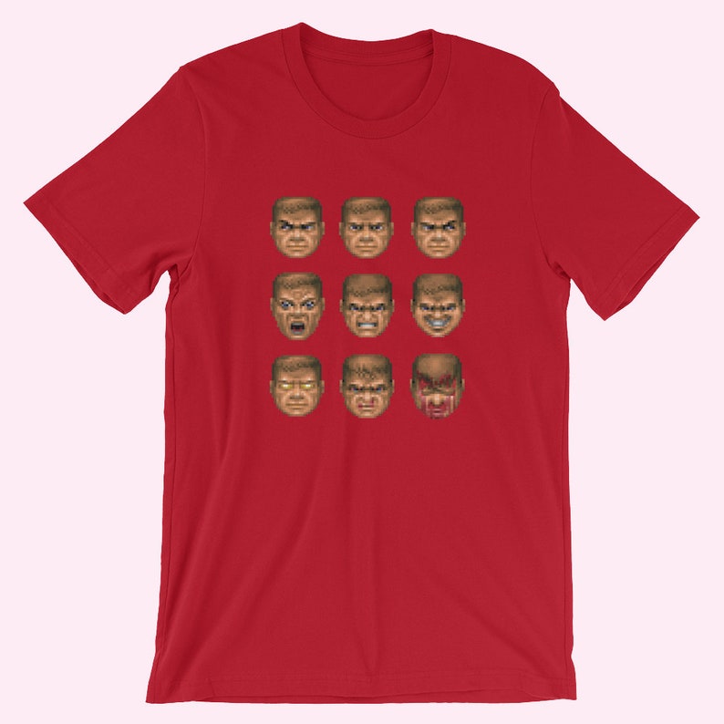 Doom Heads Tee DoomGuy in Various Levels of Discomfort, T-shirt for Doom Fans image 5