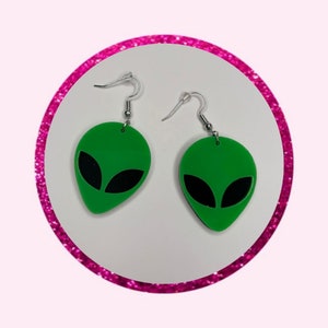 Take Me To Your Leader Earrings - Alien Head Dangly Earrings