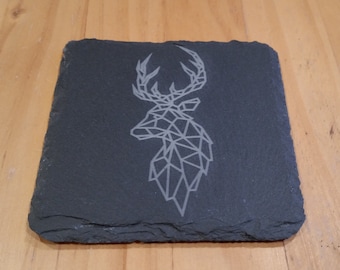 Geometric Stag Coasters - Set of 4, Slate Coasters, Deer coasters, stag head coasters, Geometric Design