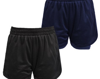 Kids Shorts 2 in 1 Boys Football Shorts Sports Active Fitness PE Class Bottoms