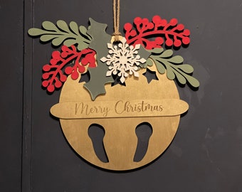 Merry Christmas Door Hanger, Christmas Bell, Christmas Door Wreath, Christmas Front Door Decor, Christmas Sign, Porch Decor, Holiday Decor