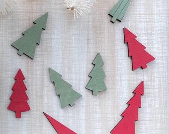 Painted Wood Christmas Trees | Farmhouse Christmas Decor |  Rustic Christmas Decor | Table Confetti | Red and Green Christmas | DIY Kit