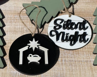 Christmas Tree Ornaments | Silent Night | Silent Night Christmas Ornaments | Nativity Scene | Nativity Ornaments | Farmhouse Christmas Decor