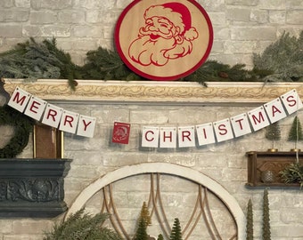 Merry Christmas Banner, Merry Christmas Garland, Christmas Sign, Christmas Mantel Decor, Holiday Decorations, Santa Banner