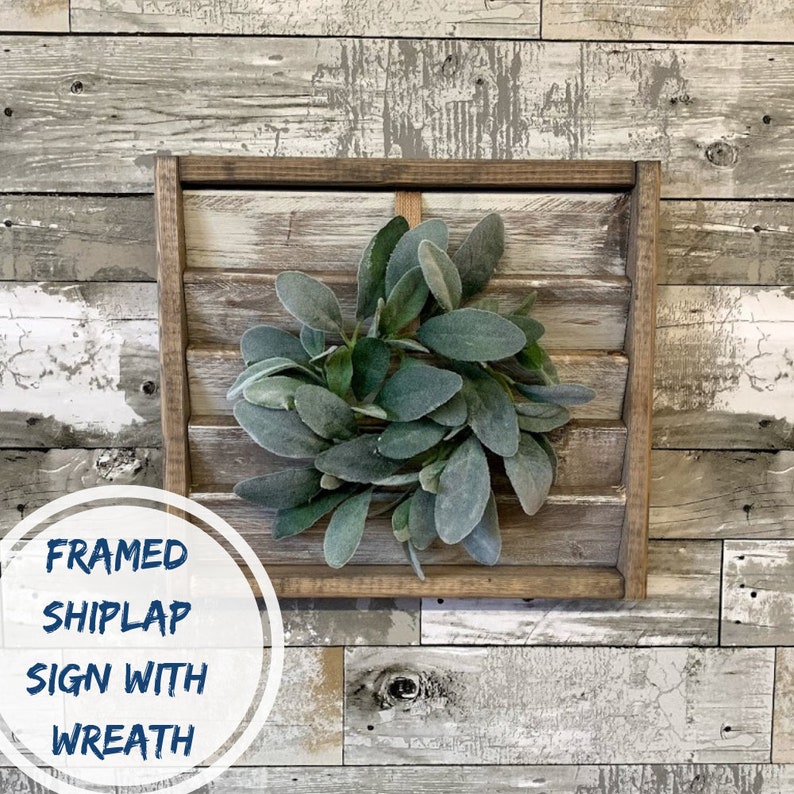 Framed Shiplap Sign With Wreath Wall Decor Rustic Image 0