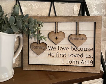 Personalized Gift | Christian Gift | Bible Verse | for Her | Farmhouse Decor | Farmhouse sign | Gift for Spouse | Gift for newlywed | Hearts