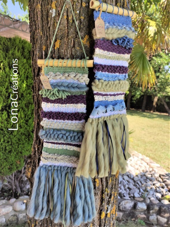 Tissage Contemporain Mural, Tissage Kaki Jaune Blanc, Tissage Boho, Weaving