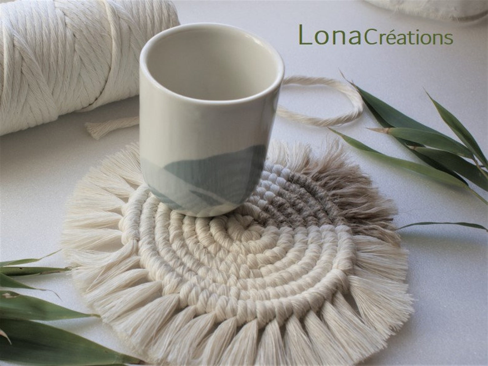 Sous-verres en macramé Sous-verres en coton recyclé en forme de