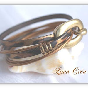 Women's Leather Bracelet Double Wrap Leopard and Bronze Loops and Bronze Hook Clasp image 1
