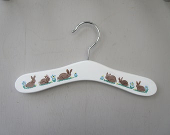 Hand painted baby wooden hanger clothes  Rabbits 25cm Gift .