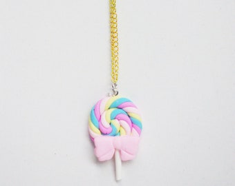 Pastel rainbow lollypop necklace.