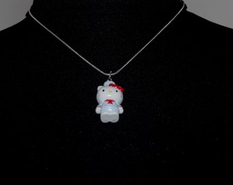 Sailor kitty with red bow. Handmade Silver 925 neckless.